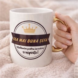 Cana personalizata cu maner auriu pentru Cea mai buna Sefa