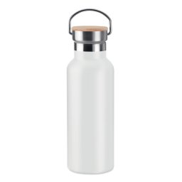 Termos 500 ml, cu maner, capac din bambus, Everestus, 20IAN519, Otel, Bambus, Alb