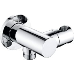 Conector unghiular rotund cu suport pentru para de dus finisaj crom NAC_057K