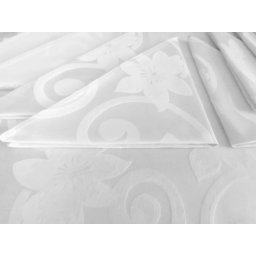 Set fata masa rotunda, diametru 3 m, damasc calitate lux, alb neon, cu 12 servetele