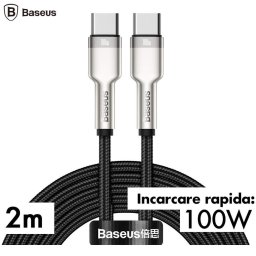 Cafule Metal, Fast Charging Data Cable pt. smartphone, USB Type-C la USB Type-C 100W, braided, 2m, negru