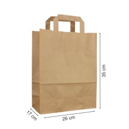 Pungi de hartie cu maner banda, 26+17 x 35 cm, hartie natur 80g