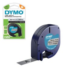 Etichete din plastic argintiu metalizat DYMO LetraTag 12 mm pentru receptii, birouri si identificare eleganta S0721730