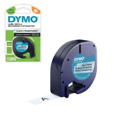 Banda originala DYMO LetraTag din plastic transparent 12 mm, text negru, pentru organizare, recipiente si identificare S0721530