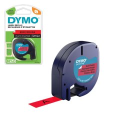 Etichete din plastic rosu DYMO LetraTag 12 mm pentru avertizare, organizare si identificare vizibila S0721630