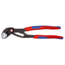 Cleste reglabil KNIPEX Cobra High-Tech pentru instalatori, mecanism autoblocant, reglaj rapid prin buton, mansoane manere rosu-albastru, 250 mm, fabricat in Germania 87 22 250