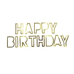Banner Happy Birthday contur auriu 16.5 x 11.5 cm
