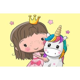 Set goblen cu diamante, cu sasiu, Printesa cu puiul de unicorn, 30x40 cm