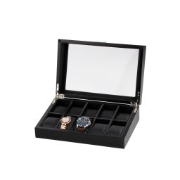 Cutie Lemn - Sticla Rothenschild Negru RS-2375-10OAK Pentru 10 Ceasuri