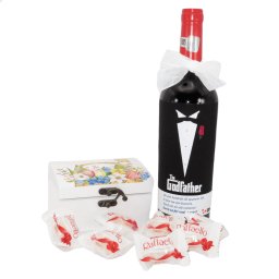 Cadou Cerere Nasi Cununie, The Godfather - sticla vin personalizata, cutiuta bijuterii & bomboane - ILIF205001