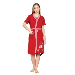 Compleu maternitate, Camasa alaptat + Halat gravide, Birds Eclipse Red, maneca scurta