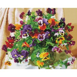 Set goblen cu diamante, cu sasiu, Buchet de panselute, 40x50 cm