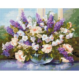 Set goblen cu diamante, cu sasiu, Flori de mai, 40x50 cm