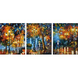 Set 3 picturi pe numere, cu sasiu, Plimbare noaptea in parc - Leonid Afremov, 50 x 120 cm
