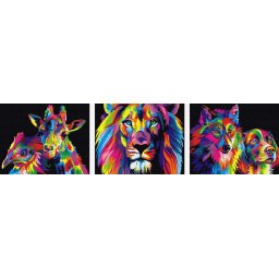 Set 3 picturi pe numere, cu sasiu, Animale colorate, 40 x 150 cm