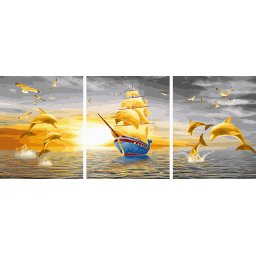 Set 3 picturi pe numere, cu sasiu, Navigand dupa soare, 50 x 120 cm