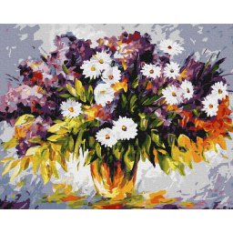 Set pictura pe numere, cu sasiu, Buchet de flori salbatice - Leonid Afremov, 40x50 cm
