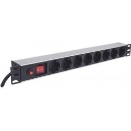 Power Strip Intellinet 1U pentru rack 19", 8 prize Schuko, maxim 16A, indicator LED, protectie la suprasarcina, on/off, cablu 3m "713986