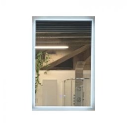 Oglinda touchscreen LED 3 culori Fluminia Morris 90x60x3 cm cu dezaburire, rama aluminiu -HN341B