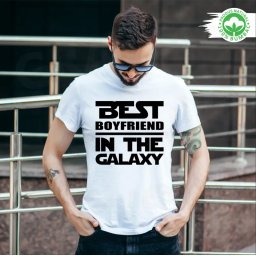 Tricou alb personalizat: Best Boyfriend in the Galaxy (barbat)