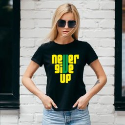 Tricou negru personalizat: never give up (dama)