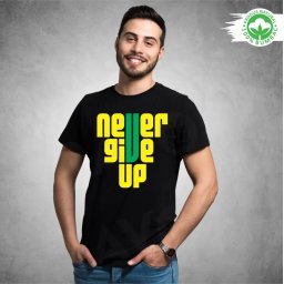 Tricou negru personalizat: never give up (barbat)