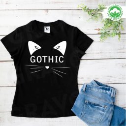 Tricou negru personalizat: gothic cat (dama)