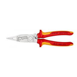 Cleste KNIPEX VDE 6 in 1 pentru instalatii electrice, cromat, 200 mm, cu mecanism inteligent de blocare, fabricat in Germania 13 96 200