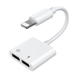 Adaptor pentru căști mini jack de 3,5 mm audio și încărcare Joyroom Lightning - Lightning / alb