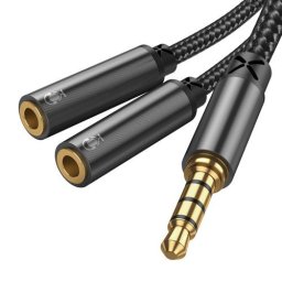 Cablu audio splitter Joyroom AUX 3,5 mm mini mufă (tata) - 2x mini mufă 3,5 mm (mama) 0,2m negru