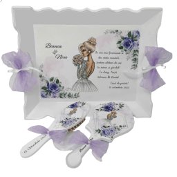 Set pentru gatit mireasa, model floral, 3 piese, mov - DSPH205001