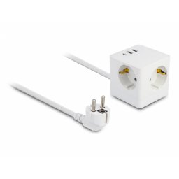 Prelungitor cub cu 3 x Schuko + 2 x USB-A + 1 x USB type C 1.5m Alb, Delock 11497