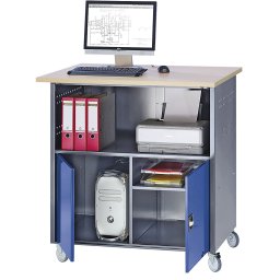 Masă PC cu perete despărțitor central, cu set de roți