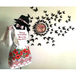 Set dezgatit mireasa 4 piese, model alb cu maci, palarie neagra si marama, SODIS001
