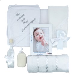Trusou botez baietel, cu rama foto personalizata, alb - ILIF205079