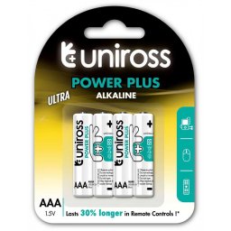 Baterii alcaline AAA, R3, blister 4 bucati UNIROSS