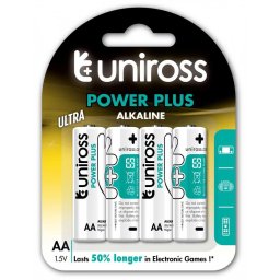 Baterii alcaline AA, R6, blister 4 bucati UNIROSS