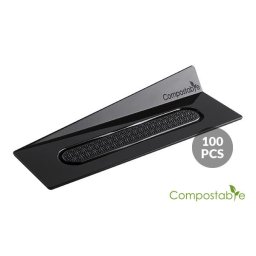 Baza Plastic Prezentare Monoportii, Compostable Dreptunghi Negru, 14 x 4 cm, Set 100 Buc