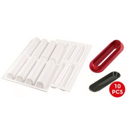 Forma Silicon Cylindre pentru Prajituri si Monoportii 12.6 x 2.7 x H 2.7 cm, 10 Tavite + Decupator