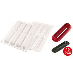 Forma Silicon Fingers pentru Prajituri si Monoportii 13 x 2.7 X H 2.7 cm, 10 Tavite + Decupator
