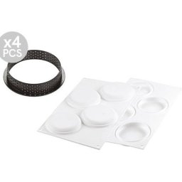 Set Tarte O 10 cm, 4 Rame Microforate + Forma Silicon 4 cavitati