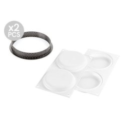 Set Tarte O 12 cm, 4 Rame Microforate + 2 Forme Silicon 2 cavitati