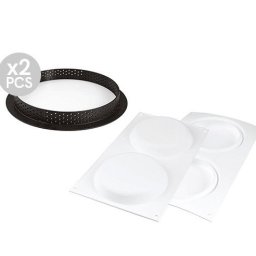 Set Tarte O 15 cm, 2 Rame Microforate + Forma Silicon 2 cavitati