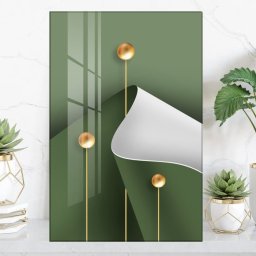 Tablou Canvas Ilustratie Abstracta Auriu cu Verde ILM34A (Dimensiune LxH: 130x195cm)