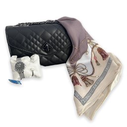 Geanta Black Elegance Esarfa Matase Set ceas si bratara Mateo Ferari