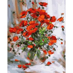 Set pictura pe numere, cu sasiu, Maci rosii, 40x50 cm