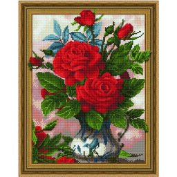 Set goblen cu diamante, cu sasiu, Frumusete florala, 40x50 cm