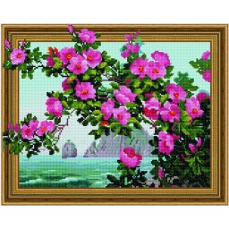 Set goblen cu diamante, cu sasiu, Insula paradisului, 40x50 cm
