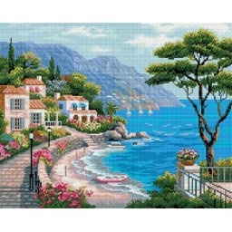 Set goblen cu diamante, cu sasiu, Golf mediteranean, 40x50 cm