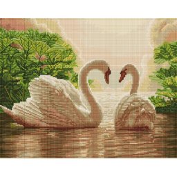 Set goblen cu diamante, cu sasiu, Doua lebede, 40x50 cm